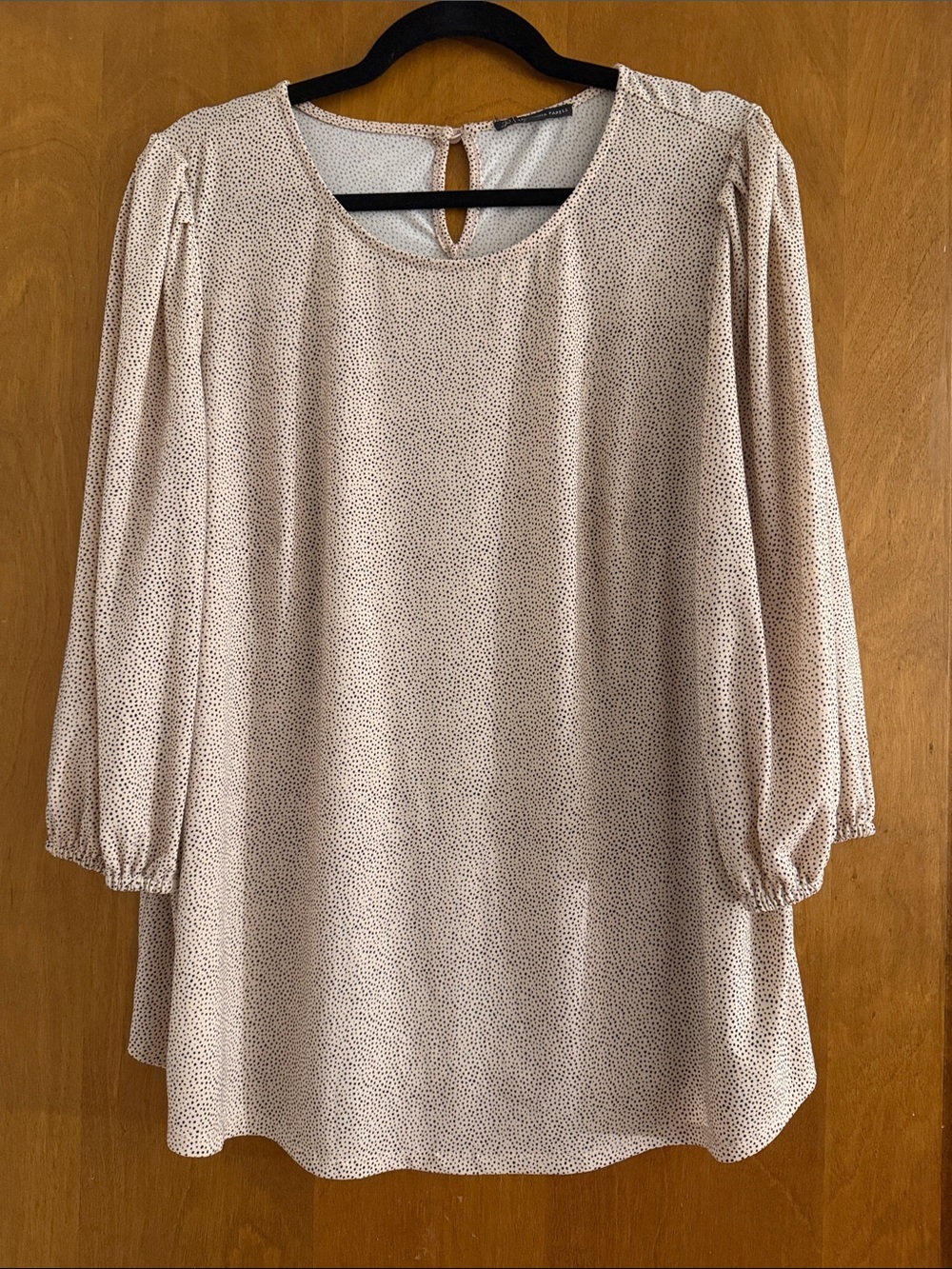 Adrianna Papell Cream Long Sleeve Shift Dress with Subtle Dot Print